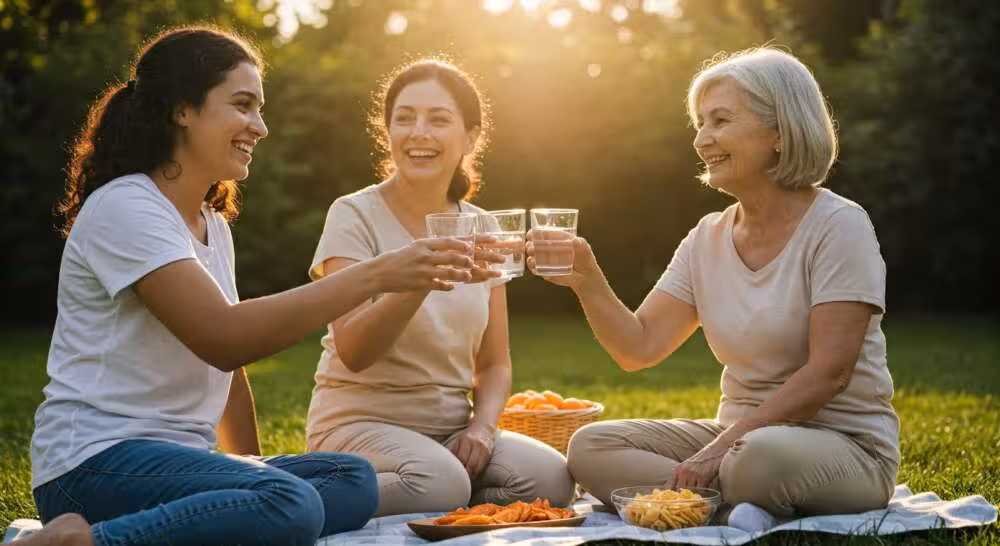 Woman drinking water while beeing outside