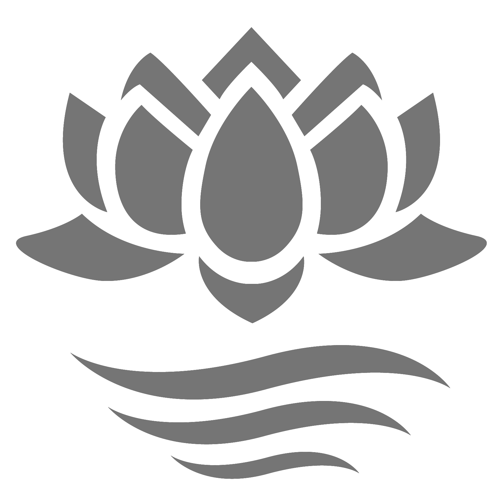 The official grey logo of Lotus Vita, showing a stylized lotus flower poised above three gentle water waves.